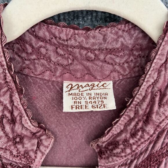 Vintage Magic Boho Hippie Dress Free Size Mauve Embroidered Sleeveless Flowy - Picture 6 of 10